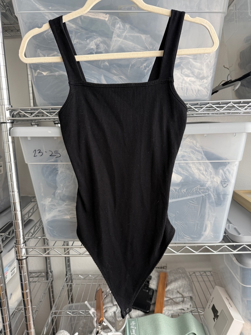 American Eagle Outfitters Black Ribbed Square-Neck Tank Bodysuit